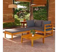 Teenpull Muebles de jardín de Madera de Acacia con Cojines Gris Oscuro, Conjunto de 3 Piezas para terraza, Patio o balcón, Incluye sofá rinconera