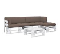 Teenpull Muebles de palés Madera Pino impregnada Blanco Conjunto jardín 4 Piezas con Cojines Gris taupé sofá rinconera Mesa reposapiés para terraza Patio Comedor Ocio Descanso