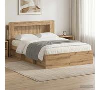 Teenpull Oak Artisan Bed Frame with Storage, Engineered Wood Structure, slatted Support, underbed Drawers, headboard Cabinet, Fits 135 x 190 cm Mattress, Indoor Bedroom Use for Space Saving