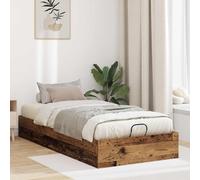 Teenpull Ottoman Bed Frame in Aged Wood Engineered Wood 203 x 90 x 25 cm, Gas Lift Storage Base with Handles, no Box Spring Needed for Bedroom, Adult Guest Home Space Saving