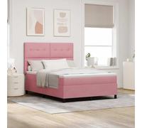 Teenpull Pink Box Spring Bed with Headboard 160 x 200 cm Velvet, upholstered Frame, Adjustable headboard, Pine Wood Structure, Medium Firmness, Indoor Bedroom Comfort for Two Adults