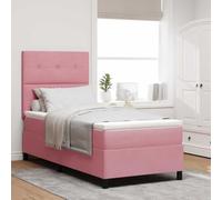 Teenpull Pink Box Spring Bed with upholstered headboard, 80 x 200 cm Mattress, Wooden Frame and Pine, Medium Firmness, Two Height Settings, Indoor Bedroom Comfort, Modern Support for One Person