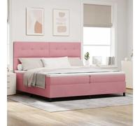 Teenpull Pink LED upholstered Box Spring Bed with headboard, 200 x 200 cm Velvet, RGB Strip Light, Two Height Settings, Indoor Bedroom Frame, USB Powered Comfort, Supports 280 kg