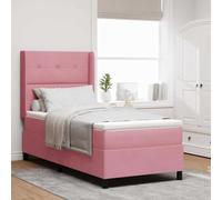Teenpull Pink Velvet Box Spring Bed with RGB LED Strips, 90 x 200 cm Mattress Size, Adjustable headboard, Wooden Frame, Indoor Bedroom Base with USB Lighting, Modern Comfort for One Sleeper