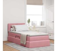 Teenpull Pink Velvet Storage Bed 100 x 200 cm with slatted Base, Hydraulic Lift, headboard, Mattress and Topper for Adult Bedroom, Space Saving Platform Frame, Easy Assembly
