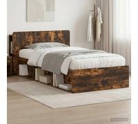 Teenpull Roble Ahumado Cama somier Base lecho canapé cabecero Estructura colchón Dormitorio Descanso Dormir Soporte lámina Plataforma almacenaje cajón elevable abatible Nido Plegable 90 x 200 cm para