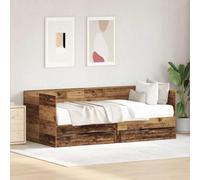 Teenpull Rustic Wood Day Bed, Plywood Frame, 75 x 190 cm, Drawer Storage, slatted Base, Space Saving Sofa Bed for Bedroom, Guest Room, Home, Adult Single Use, Easy Assembly