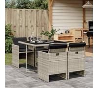 Teenpull Set Comedor jardín 5 Piezas ratán sintético Gris Claro con Cojines Acolchados Fundas Lavables Mesa Vidrio Templado para terraza Patio Exterior Resistente y Compacto