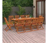 Teenpull Set Comedor jardín Madera Maciza Acacia 11 Piezas Mesa 220x90x75cm 10 sillas Plegables Resistente para terraza Patio balcón reunión Ocio Barbacoa Piscina Porche