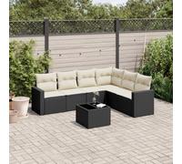Teenpull Set de Comedor de jardín ratán sintético Negro con 7 Piezas y Cojines, Conjunto Modular para terraza, Patio o balcón, Muebles de Exterior Resistentes con Mesa de Vidrio Templado y sillas