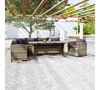 Teenpull Set de Muebles de jardín 3 Piezas con Cojines Gris ratán sintético Resistente, sofá en L 230x175 cm, Mesa Extensible, Silla cómoda para terraza, Patio y Comedor Exterior