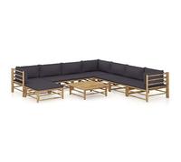 Teenpull Set de Muebles de jardín 9 Piezas bambú con Cojines Gris Oscuro para terraza y Patio, Juego Modular con sofá rinconera, Mesa, reposapiés y Cojines para Descanso y Ocio al Aire Libre
