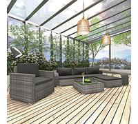Teenpull Set de Muebles de jardín de ratán sintético Gris con Cojines, 8 Piezas, Incluye sofá Modular, Mesa de Centro con Cristal Templado, mesas auxiliares, Ideal para terraza, Patio