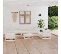 Teenpull Set de salón de jardín Blanco Madera Maciza de Pino 8 Piezas con sofá Modular rinconera y Mesa para terraza Patio balcón Resistente y cómodo para Ocio y reunión