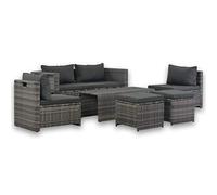 Teenpull Set de salón para jardín de ratán sintético Gris con Mesa, sofá de 2 plazas, 2 sofás de Esquina, 2 taburetes, Cojines Acolchados, reposapiés Plegables para terraza, Patio