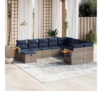 Teenpull Set de sofás de jardín 10 Piezas con Cojines Gris ratán sintético Resistente para terraza, Patio o balcón, diseño Modular y Mesa Auxiliar con reposabrazos Plegable para Ocio y reunión al