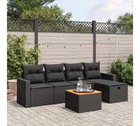 Teenpull Set de sofás de jardín 6 Piezas con Cojines de ratán sintético Negro, Muebles Exteriores modulares para terraza, Patio o balcón, Incluye Mesa, reposapiés y Fundas Lavables