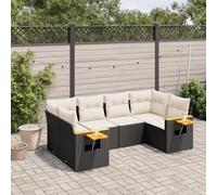 Teenpull Set de sofás de jardín 6 Piezas ratán sintético Negro con Cojines Blancos Crema diseño Modular para terraza Patio y balcón Resistente a Rayos UV con Mesa Auxiliar Plegable cómoda