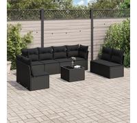 Teenpull Set de sofás de jardín 8 Piezas con Cojines de ratán sintético Negro, Modular y Resistente para terraza, Patio o balcón, Incluye Mesa de Vidrio y Asientos cómodos para reunión y Ocio al Aire