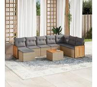 Teenpull Set de sofás de jardín 9 Piezas con Cojines Beige ratán sintético Resistente para terraza, Patio y Comedor Modular con Mesa, reposapiés y Fundas Lavables Ideal para Ocio y reunión al Aire