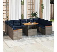 Teenpull Set de sofás de jardín de ratán sintético Gris con Cojines Azul Marino, 10 Piezas con Almacenamiento Resistente al Agua, Mesa Ajustable para terraza, Patio o balcón
