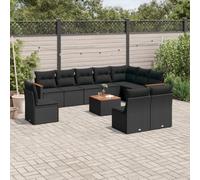 Teenpull Set de sofás de jardín Modular 11 Piezas con Cojines Negros de ratán sintético Resistente para terraza Patio balcón Comedor, Incluye Mesa y Almacenamiento para Ocio y Descanso al Aire Libre