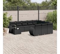 Teenpull Set de sofás de jardín Modular 11 Piezas con Cojines Negros en ratán sintético Resistente para terraza, Patio y balcón con almacenaje Funcional y Mesa con Superficie de Vidrio Templado
