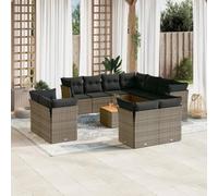 Teenpull Set de sofás de jardín Modular 12 Piezas con Cojines Gris ratán sintético Resistente para terraza Patio balcón con Mesa y Almacenamiento Ideal para Ocio y reuniones al Aire Libre