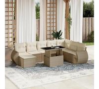 Teenpull Set de sofás de jardín Modular 9 Piezas con Cojines Beige ratán sintético Resistente para terraza Patio Comedor con Mesa Ajustable y reposapiés cómodo para Ocio y reunión al Aire Libre