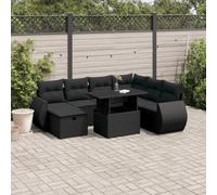 Teenpull Set de sofás de jardín Modular de 8 Piezas con Cojines desenfundables, ratán sintético Negro Resistente para terraza, Patio o balcón con Mesa Ajustable y Almacenamiento Integrado