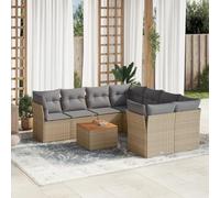 Teenpull Set de sofás de jardín Modular de ratán sintético Beige con Cojines desenfundables, Mesa de Acacia, 9 Piezas para terraza, Patio, balcón y Espacio Exterior