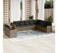 Teenpull Set de sofás de jardín Modular de ratán sintético Gris con Cojines desenfundables, Estructura de Acero Resistente, 10 Piezas para terraza, Patio, balcón