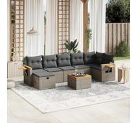 Teenpull Set de sofás de jardín Modular de ratán sintético Gris con Cojines desenfundables, Mesa de Acacia y Estructura de Acero Resistente para terraza, Patio, balcón y Ocio al Aire Libre