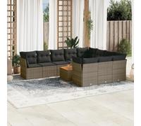 Teenpull Set de sofás de jardín Modular de ratán sintético Gris con Cojines desenfundables y Almacenamiento, 11 Piezas para terraza, Patio, balcón y Comedor Exterior