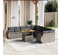 Teenpull Set de sofás de jardín Modular de ratán sintético Gris con Mesa Ajustable y Cojines extraíbles para terraza, Patio, balcón o Comedor Exterior, Resistente y fácil de Limpiar