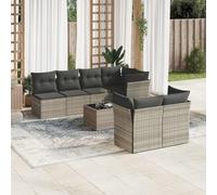 Teenpull Set de sofás de jardín Modular de ratán sintético Gris con Mesa de Vidrio Templado y Cojines desenfundables para terraza, Patio, balcón y Comedor Exterior