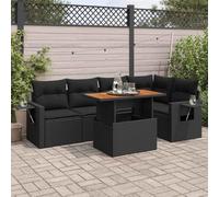 Teenpull Set de sofás de jardín Modular de ratán sintético Negro con 6 Piezas y Cojines desenfundables para terraza, Patio y Comedor Exterior con Almacenamiento Resistente y Mesa Ajustable
