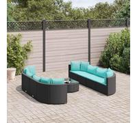 Teenpull Set de sofás de jardín Modular de ratán sintético Negro con Cojines Azul Agua, Mesa de Centro con Superficie de Vidrio Templado, para terraza, Patio y balcón