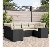 Teenpull Set de sofás de jardín Modular de ratán sintético Negro con Cojines Blancos Crema, 6 Piezas con función de almacenaje Resistente para terraza