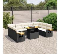Teenpull Set de sofás de jardín Modular de ratán sintético Negro con Cojines Blancos Crema, Mesa Ajustable y reposabrazos de Madera para terraza, Patio, balcón y Comedor al Aire Libre