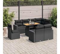 Teenpull Set de sofás de jardín Modular de ratán sintético Negro con Cojines desenfundables, Mesa Ajustable de Madera Acacia, Almacenamiento Resistente al Agua para terraza, Patio y Comedor Exterior