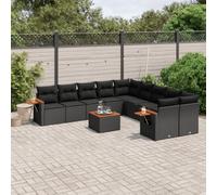 Teenpull Set de sofás de jardín Modular de ratán sintético Negro con Cojines extraíbles 11 Piezas para terraza, Patio y balcón con Mesa Auxiliar Plegable Resistente y cómoda para reuniones y Ocio al