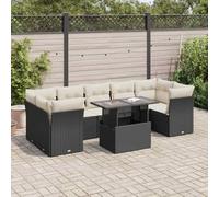 Teenpull Set de sofás de jardín ratán sintético Negro con Cojines Crema, 8 Piezas Resistentes para terraza, Patio o balcón, Incluye Mesa Ajustable y Almacenamiento
