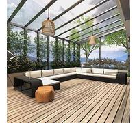Teenpull Set Muebles jardín 11 Piezas ratán sintético Negro con Cojines Blanco Crema, Estructura Acero Resistente, sofá Modular rinconera, mesas auxiliares para terraza, Patio, Comedor, Ocio y Relax