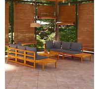 Teenpull Set Muebles jardín Madera Acacia 5 Piezas con Cojines Gris Oscuro para terraza Patio balcón Comedor sofá Mesa Banco rinconera Modular Ideal para Descanso y Ocio al Aire Libre