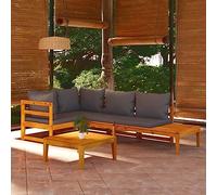 Teenpull Set Muebles jardín Madera Acacia con Cojines Gris Oscuro 4 Piezas sofá rinconera Banco Mesa Modular para terraza Patio balcón Descanso y Ocio al Aire Libre