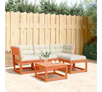 Teenpull Set Muebles jardín Madera Pino marrón Cera con Cojines Blancos Crema 4 Piezas Modular rinconera cómoda para terraza Patio balcón y Ocio al Aire Libre
