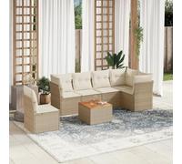 Teenpull Set sofás de jardín 7 Piezas Beige con Cojines desenfundables, ratán sintético Resistente para terraza, Patio o balcón, módulo con almacenaje y Mesa de Madera Acacia para Ocio y Descanso