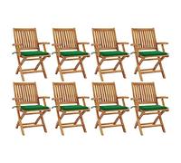 Teenpull Sillas de jardín plegables de madera maciza de teca con cojín, 8 unidades, color verde, resistentes a la intemperie, apilables, para terraza, balcón, jardín, cómodos asientos, sillas de