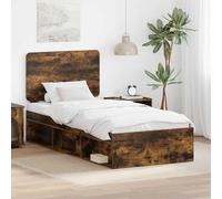 Teenpull Smoky Oak Bed Frame with Pine headboard, 90 x 200 cm Single Bed, slatted Base, Engineered Wood Structure for Bedroom Rest, Easy-Clean Finish, Supports up to 100 kg